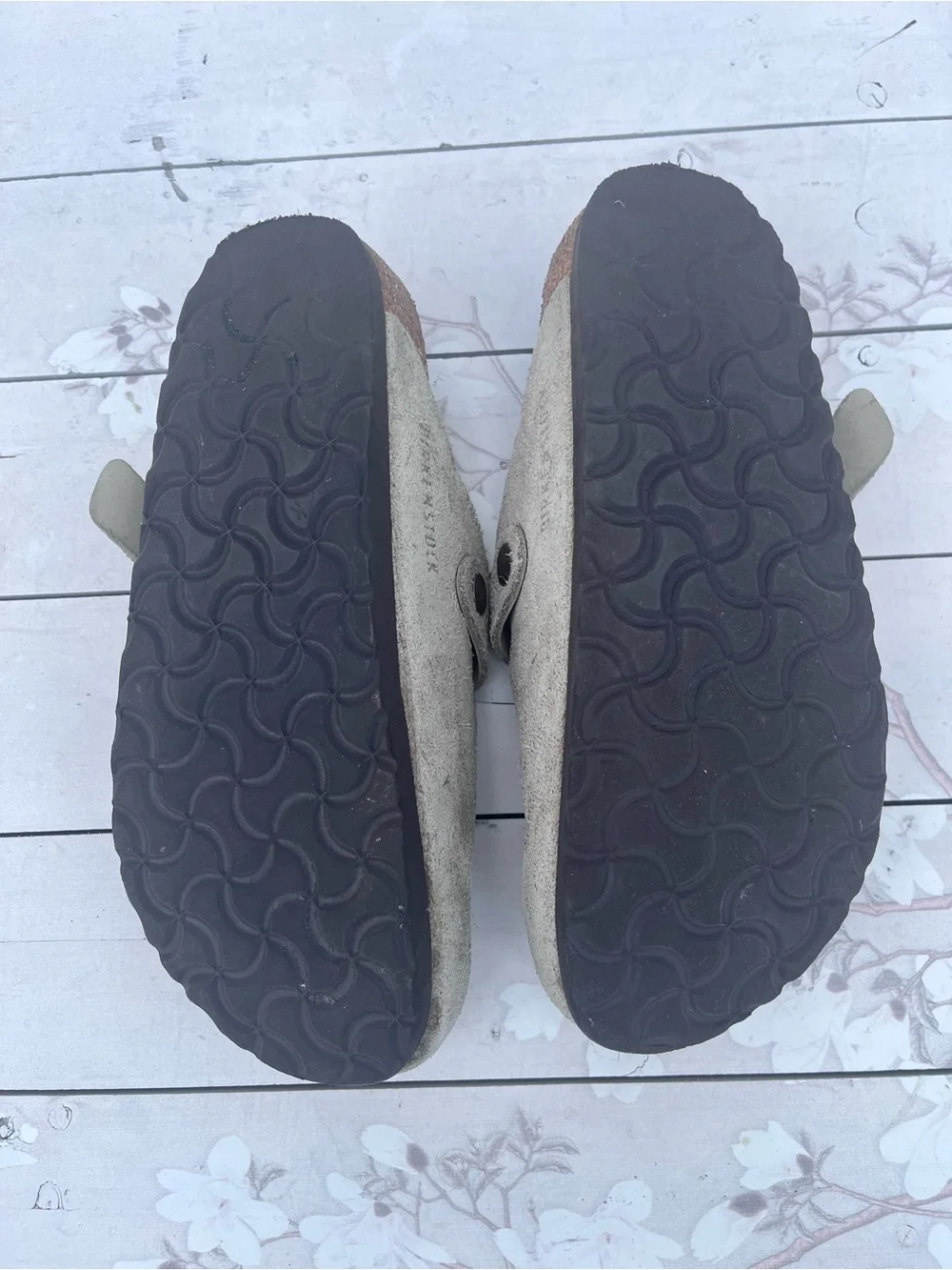 Birkenstock Kids Suede Clogs in Light Gray with Buckle